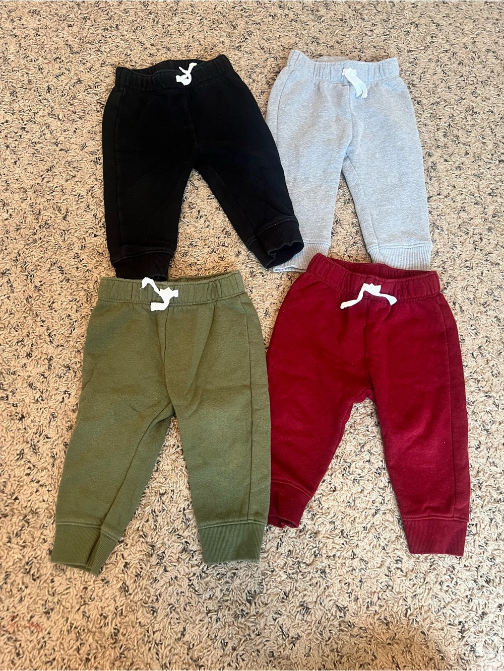 Bundle of Four Baby Boy Jogger Sweatpants - Black, Gray, Olive, Burgundy